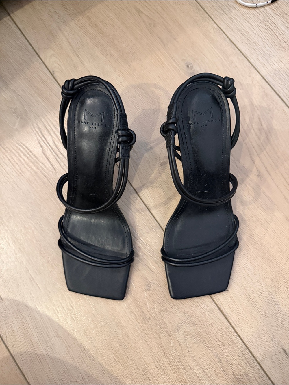 Marc Fisher Black Knotted Strappy Square-Toe Sandals